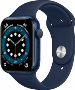 Geek Squad Certified Refurbished Apple Watch Series 6 (GPS) 44mm Aluminum Case with Deep Navy Sport Band - Blue