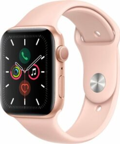 Geek Squad Certified Refurbished Apple Watch Series 5 (GPS) 44mm Gold Aluminum Case with Pink Sand Sport Band - Rose Gold