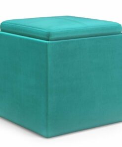 Simpli Home - Rockwood Cube Storage Ottoman with Tray - Aqua Blue