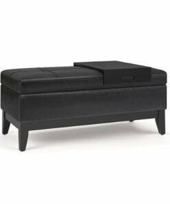 Simpli Home - Oregon Storage Ottoman Bench with Tray - Distressed Black