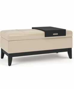 Simpli Home - Oregon Storage Ottoman Bench with Tray - Satin Cream