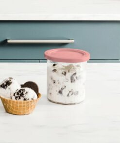 CREAMi Deluxe Pints and Lids - 2 Pack, Compatible with NC500 Series Ninja Creami Deluxe Ice Cream Makers - Coral & Yellow