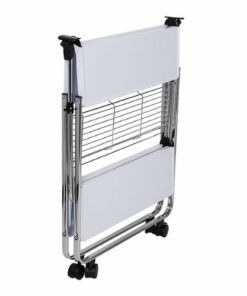 Honey-Can-Do - Modern Foldable Kitchen Cart with Wheels and Metal Basket - White/Chrome