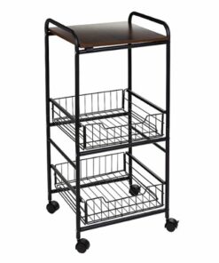 Honey-Can-Do - 3-Tier Slim Rolling Cart with Metal Basket Drawers - Black/Natural