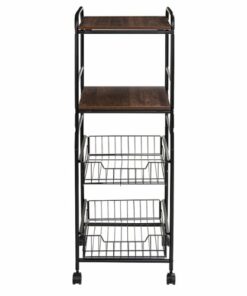 Honey-Can-Do - 4-Tier Rolling Cart With Two Shelves and Two Baskets - Black