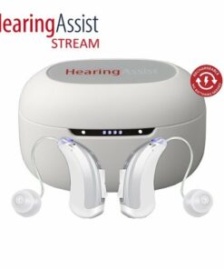 Hearing Assist - STREAM OTC Hearing Aid Kit, RIC Rechargeable w/ Full Bluetooth Streaming & App Personalization (pair) - Gray