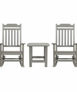Flash Furniture - Winston Set of 2 Indoor/Outdoor Poly Resin Rocking Chairs with Side Table in - Gray
