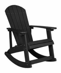 Flash Furniture - Savannah Adirondack Style Poly Resin Wood Rocking Chair for Indoor/Outdoor Use - Gray - Black