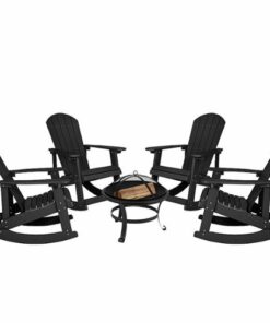 Flash Furniture - Savannah Rocking Patio Chairs and Fire Pit - Black 0