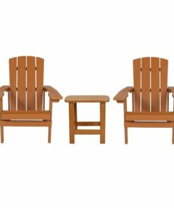 Flash Furniture - Charlestown Indoor/Outdoor Adirondack Style Side Table and 2 Chair Set in - Teak