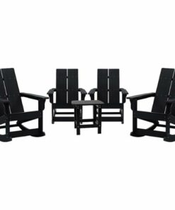 Flash Furniture - Finn 4 Modern Dual Slat Poly Resin Adirondack Rocking Chairs with 1 Side Table - Black