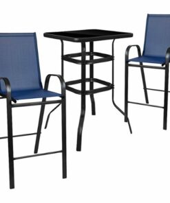 Flash Furniture - Brazos Outdoor Square Modern Steel 3 Piece Patio Set - Navy