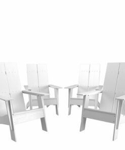 Flash Furniture - Sawyer Set of 4 Modern Dual Slat Back Indoor/Outdoor Adirondack Style Chairs - White