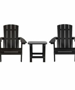 Flash Furniture - Charlestown Indoor/Outdoor Adirondack Style Side Table and 2 Chair Set in - Black
