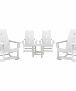 Flash Furniture - Finn 4 Modern Dual Slat Poly Resin Adirondack Rocking Chairs with 1 Side Table - White