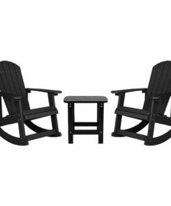 Flash Furniture - Savannah Set of 2 Poly Resin Adirondack Rocking Chairs with 1 Side Table in - Black