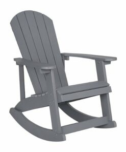 Flash Furniture - Savannah Adirondack Style Poly Resin Wood Rocking Chair for Indoor/Outdoor Use - Black - Light Gray