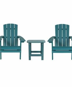 Flash Furniture - Charlestown Indoor/Outdoor Adirondack Style Side Table and 2 Chair Set in - Sea Foam
