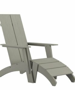 Flash Furniture - Sawyer Indoor/Outdoor Modern 2-Slat Adirondack Style Chair and Footrest in - Gray
