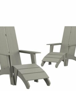 Flash Furniture - Sawyer Set of 2 Indoor/Outdoor 2-Slat Adirondack Style Chairs & Footrests in - Gray