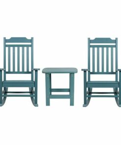 Flash Furniture - Winston Set of 2 Indoor/Outdoor Poly Resin Rocking Chairs with Side Table in - Teal