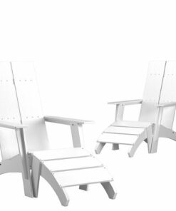 Flash Furniture - Sawyer Set of 2 Indoor/Outdoor 2-Slat Adirondack Style Chairs & Footrests in - White