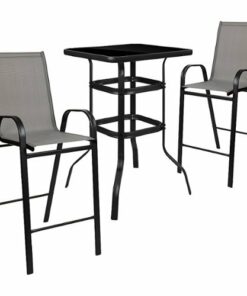 Flash Furniture - Brazos Outdoor Square Modern Steel 3 Piece Patio Set - Gray