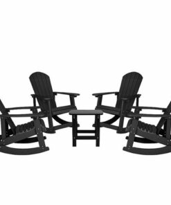 Flash Furniture - Savannah Outdoor Rectangle Cottage Resin 5 Piece Patio Set - Black