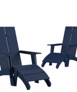 Flash Furniture - Sawyer Set of 2 Indoor/Outdoor 2-Slat Adirondack Style Chairs & Footrests in - Navy