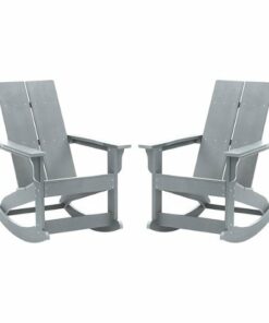 Flash Furniture - Finn Indoor/Outdoor modern 2-Slat Adirondack Poly Resin Rockers in - Set of 2 - Gray
