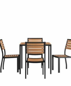 Flash Furniture - Lark Outdoor Square Modern  5 Piece Patio Set - Teak