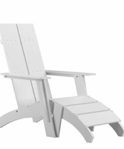 Flash Furniture - Sawyer Indoor/Outdoor Modern 2-Slat Adirondack Style Chair and Footrest in - White
