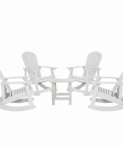 Flash Furniture - Savannah Set of 4 Poly Resin Adirondack Rocking Chairs with 1 Side Table in - White