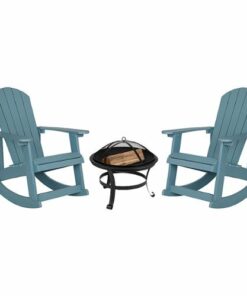 Flash Furniture - Savannah Rocking Patio Chairs and Fire Pit - Sea Foam
