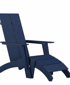 Flash Furniture - Sawyer Indoor/Outdoor Modern 2-Slat Adirondack Style Chair and Footrest in Blue - Navy