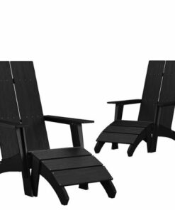 Flash Furniture - Sawyer Set of 2 Indoor/Outdoor 2-Slat Adirondack Style Chairs & Footrests in - Black