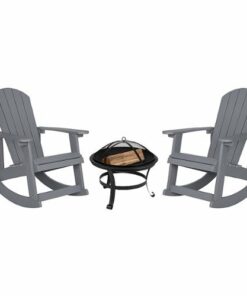 Flash Furniture - Savannah Rocking Patio Chairs and Fire Pit - Gray