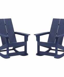 Flash Furniture - Finn Indoor/Outdoor modern 2-Slat Adirondack Poly Resin Rockers in - Set of 2 - Navy