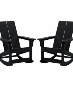 Flash Furniture - Finn Indoor/Outdoor modern 2-Slat Adirondack Poly Resin Rockers in - Set of 2 - Black