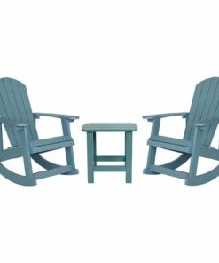 Flash Furniture - Savannah Set of 2 Poly Resin Adirondack Rocking Chairs with 1 Side Table in - Sea Foam