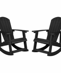 Flash Furniture - Savannah Adirondack Poly Resin Rocking Chairs for Indoor/Outdoor Use in - 2 Pack - Black