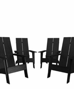 Flash Furniture - Sawyer Set of 4 Modern Dual Slat Back Indoor/Outdoor Adirondack Style Chairs - Black