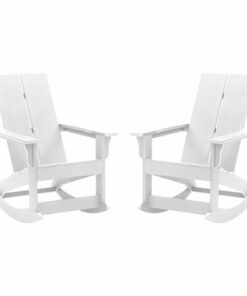 Flash Furniture - Finn Indoor/Outdoor modern 2-Slat Adirondack Poly Resin Rockers in - Set of 2 - White