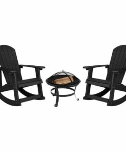 Flash Furniture - Savannah Rocking Patio Chairs and Fire Pit - Black 1