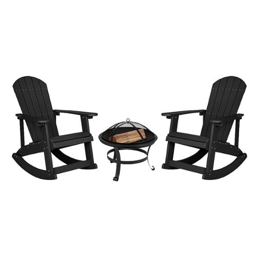 Flash Furniture - Savannah Rocking Patio Chairs and Fire Pit - Black 1