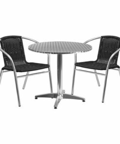 Flash Furniture - Lila Outdoor Round Contemporary Aluminum 3 Piece Patio Set - Black 0