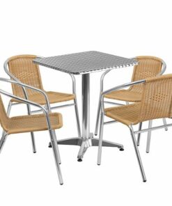 Flash Furniture - Lila Outdoor Square Contemporary Aluminum 5 Piece Patio Set - Beige 0