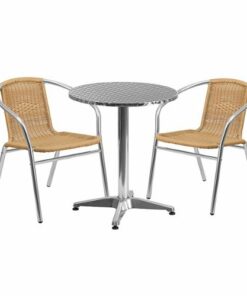 Flash Furniture - Lila Outdoor Round Contemporary Aluminum 3 Piece Patio Set - Beige 0