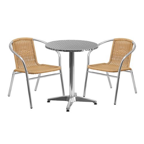 Flash Furniture - Lila Outdoor Round Contemporary Aluminum 3 Piece Patio Set - Beige 0