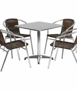 Flash Furniture - Lila Outdoor Square Contemporary Aluminum 5 Piece Patio Set - Dark Brown 0